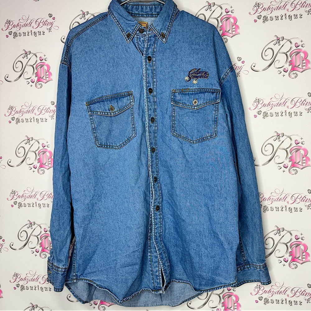 Calgary stampede long sleeve button up denim jean shirt greatest outdoor show